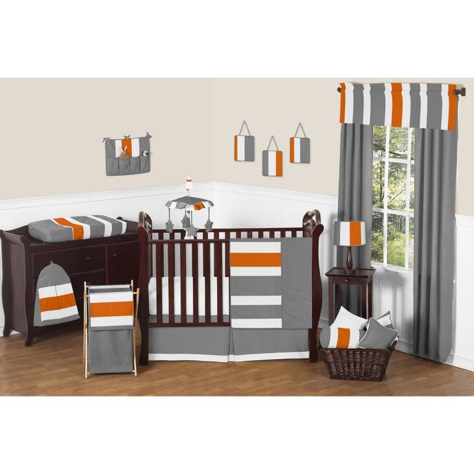 Sweet Jojo Designs Grey And Orange Stripe 11 Piece Crib Bedding