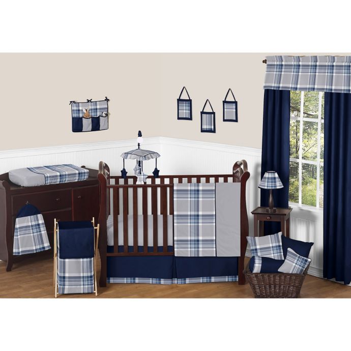 Sweet Jojo Designs Plaid 11 Piece Crib Bedding Set In Navy Grey