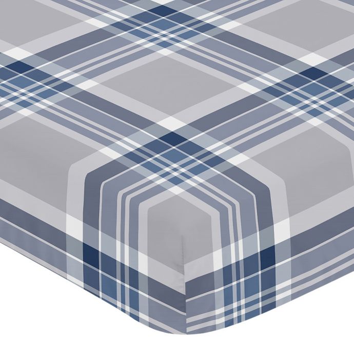 Sweet Jojo Designs Plaid Fitted Crib Sheet In Navy Grey Buybuy Baby