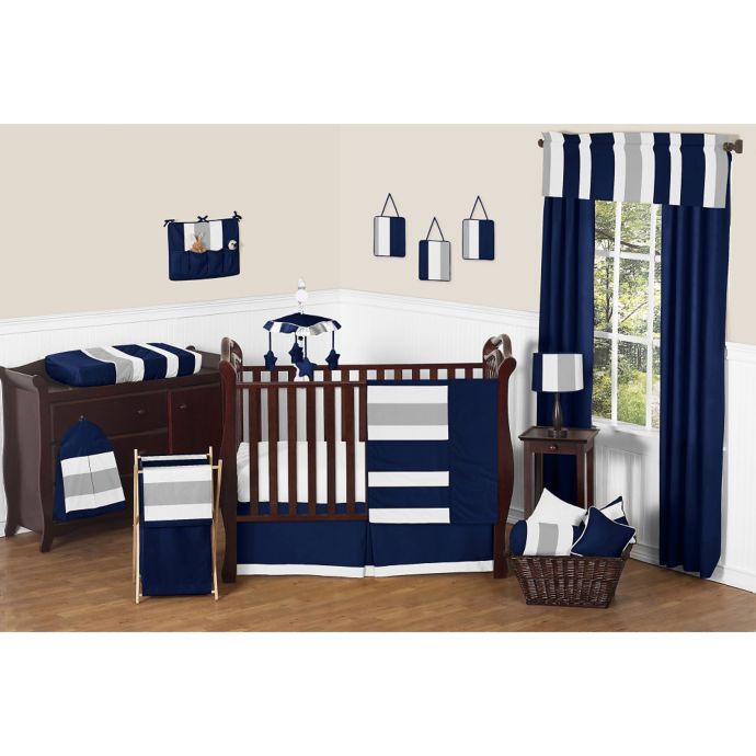 Sweet Jojo Designs Navy And Grey Stripe Crib Bedding Collection