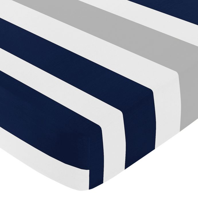 Sweet Jojo Designs Navy And Grey Stripe Fitted Crib Sheet Bed