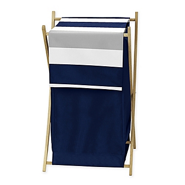 Sweet Jojo Designs Navy and Grey Stripe Hamper. View a larger version of this product image.