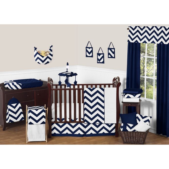 Sweet Jojo Designs Chevron 11 Piece Crib Bedding Set In Navy Blue