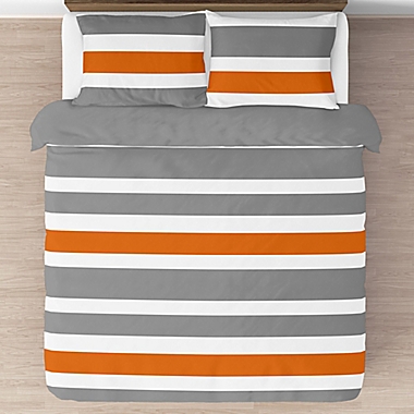 Sweet Jojo Designs Grey and Orange Stripe Full/Queen Comforter Set. View a larger version of this product image.