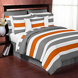 Sweet Jojo Designs Grey and Orange Stripe Twin Comforter Set