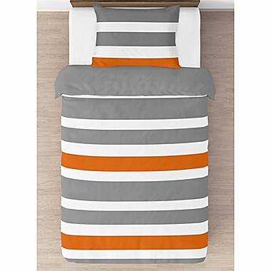 Sweet Jojo Designs Grey and Orange Stripe Twin Comforter Set. View a larger version of this product image.