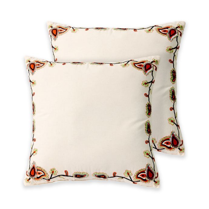 Gardena Embroidery 18Inch Square Throw Pillows (Set of 2) Bed Bath