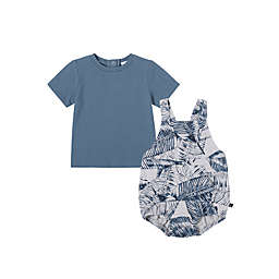 Kidding Around Palm Print 2-Piece Top and Shortall Set in Blue/Grey