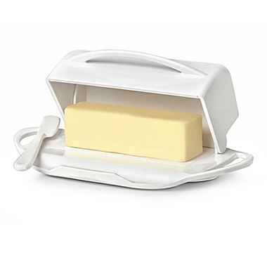 Butterie&reg; Flip-Top Butter Dish with Spreader in White. View a larger version of this product image.