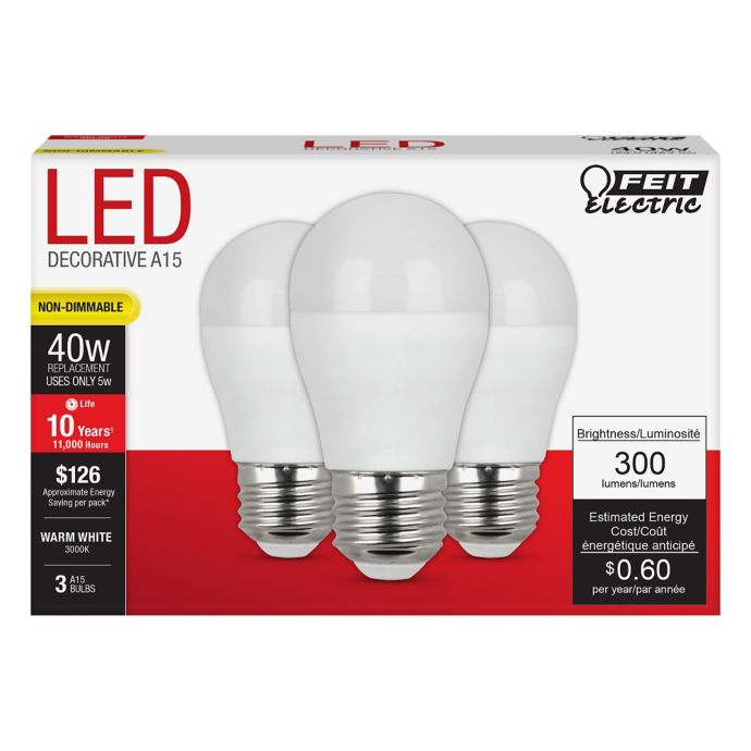 Feit Electric 3Pack 5Watt AShape Performance LED Light Bulbs Bed