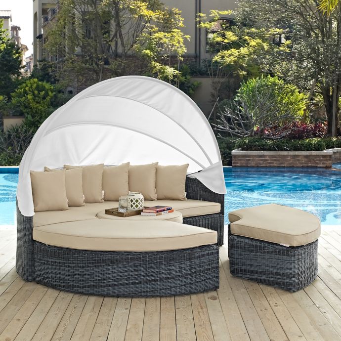 Modway Summon Outdoor Canopy Daybed In Sunbrella Canvas Bed