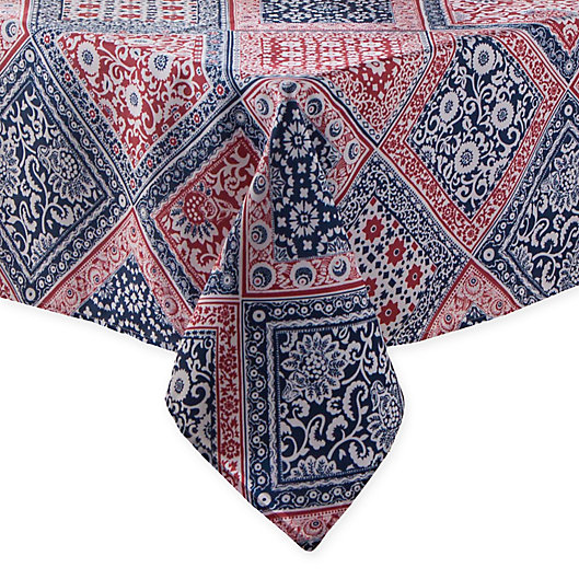 Alternate image 1 for Bandana Print Tablecloth in Barn Red/Navy Blue