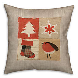 Pied Piper Creative Christmas Patches Square Throw Pillow in Red/Beige