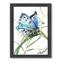 Americanflat Butterfly Blue 3 21-Inch x 27-Inch Wood-Framed Wall Art
