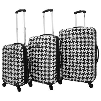 houndstooth luggage set black and white