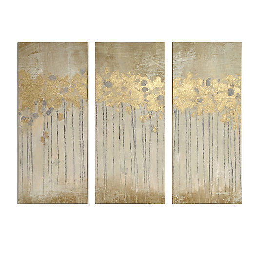 Alternate image 1 for Madison Park Sandy Forest 35-Inch x 15-Inch Gel Coat Canvas with Gold Foil (Set of 3)