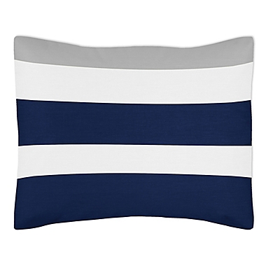 Sweet Jojo Designs Navy and Grey Stripe Pillow Sham. View a larger version of this product image.