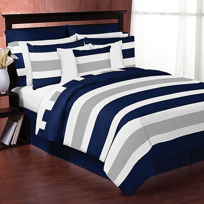 Alternate image 1 for Sweet Jojo Designs Navy and Grey Stripe Bedding Collection