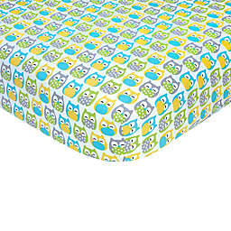 carter's® Owl Sateen Fitted Crib Sheet in Blue/Yellow