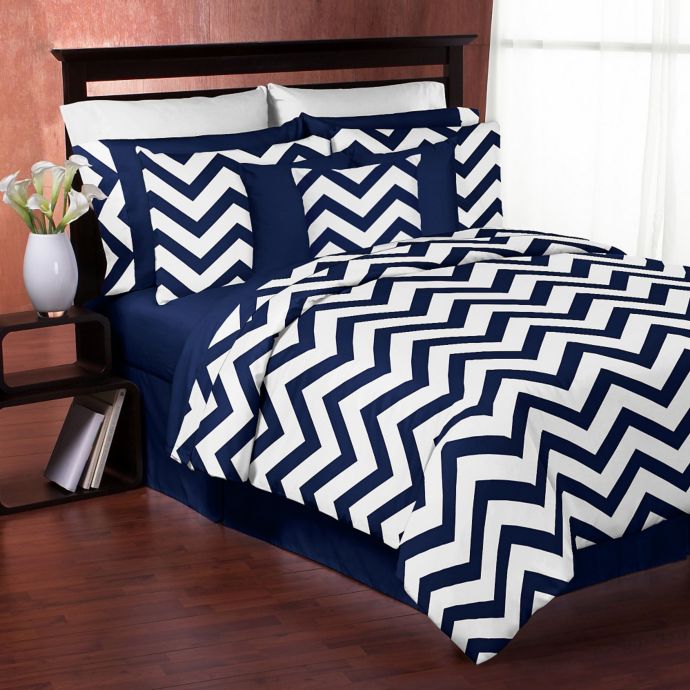 Sweet Jojo Designs Chevron Bedding Comforter Set In Navy White