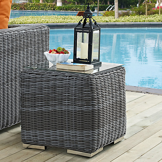 Alternate image 1 for Modway Summon Outdoor Wicker Side Table in Grey