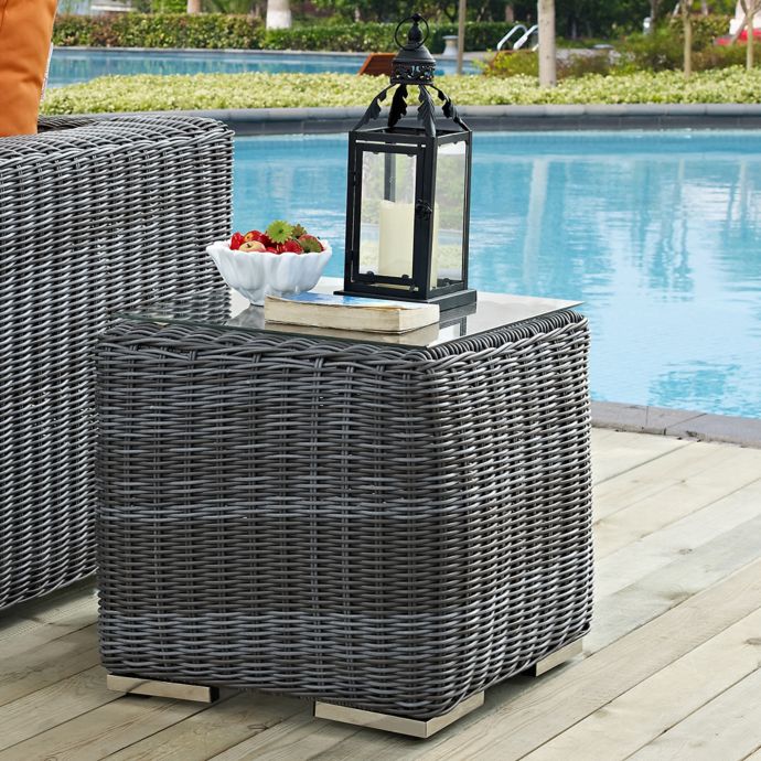 Modway Summon Outdoor Wicker Side Table In Grey Bed Bath Beyond