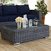 Modway Summon Outdoor Wicker Glass Top Coffee Table in Grey