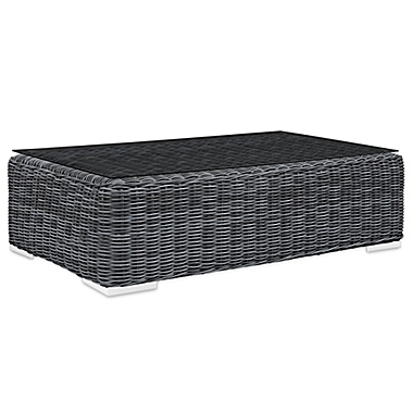 Modway Summon Outdoor Wicker Glass Top Coffee Table in Grey. View a larger version of this product image.