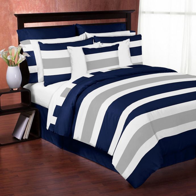 Sweet Jojo Designs Navy And Grey Stripe Comforter Set Bed Bath