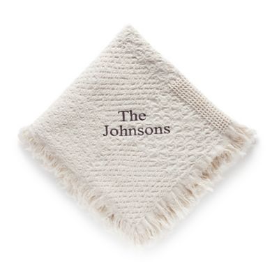Woven Natural Cotton Throw with Block Font