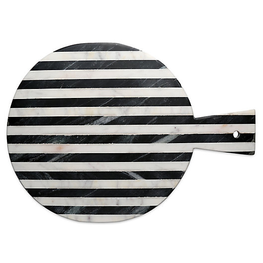 Alternate image 1 for Thirstystone® Striped Marble Round Cheeseboard in Black/White