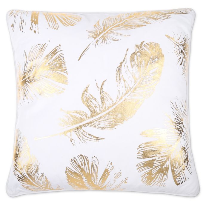 Flynn Foil Print Feather Fill Square Throw Pillow In White Gold