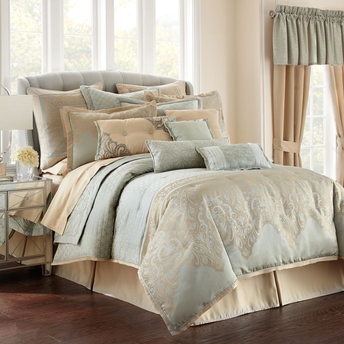 Waterford Linens Aramis Comforter Set In Aqua Gold Bed Bath