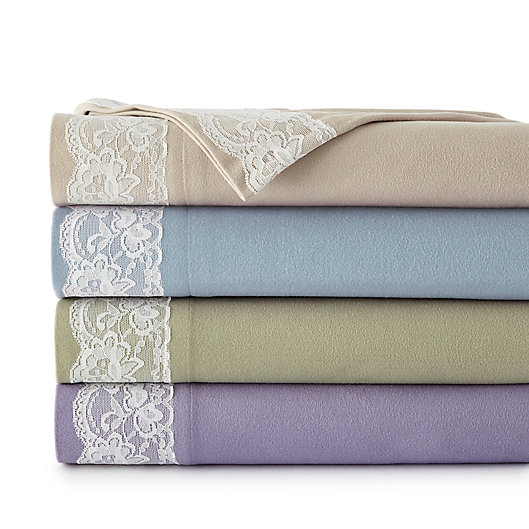 Alternate image 1 for Micro Flannel® Lace Edged Sheet Set