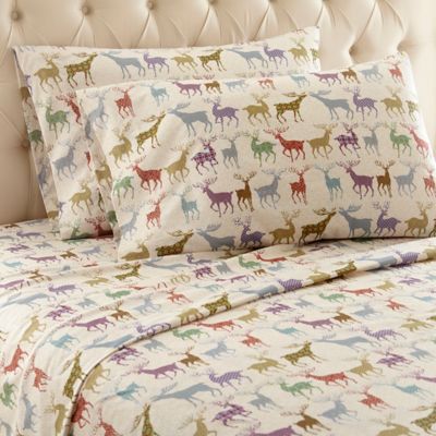 Micro Flannel&reg; Colorful Deer Print King Sheet Set in Tan