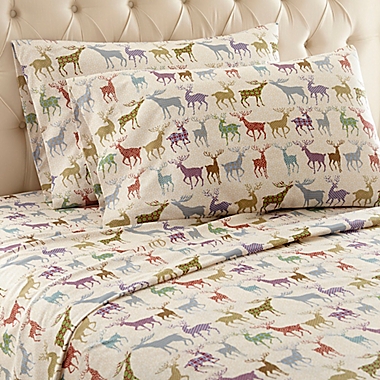 Micro Flannel&reg; Colorful Deer Print Full Sheet Set in Tan. View a larger version of this product image.