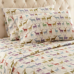 Micro Flannel® Colorful Deer Print King Sheet Set in Tan