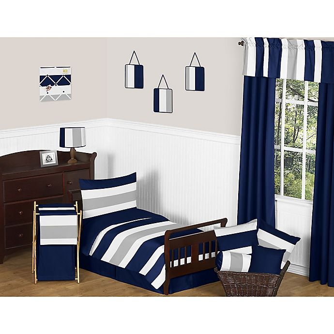 Alternate image 1 for Sweet Jojo Designs Navy and Grey Stripe 5-Piece Toddler Bedding Set