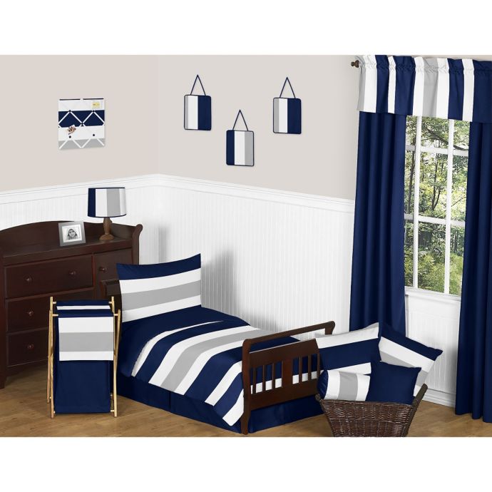 Sweet Jojo Designs Navy And Grey Stripe 5 Piece Toddler Bedding Set Buybuy Baby