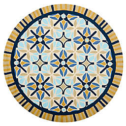 Safavieh Four Seasons Tile Border 6-Foot Round Area Rug in Tan/Blue