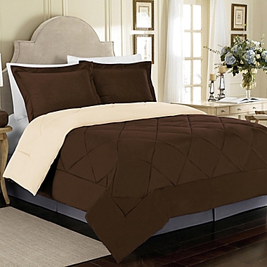 Solid 3-Piece Reversible King Comforter Set in Chocolate/Cream. View a larger version of this product image.
