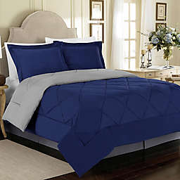 Solid 3-Piece Reversible Full/Queen Comforter Set in Blue