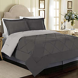 Solid 2-Piece Reversible Twin Comforter Set in Charcoal/Silver