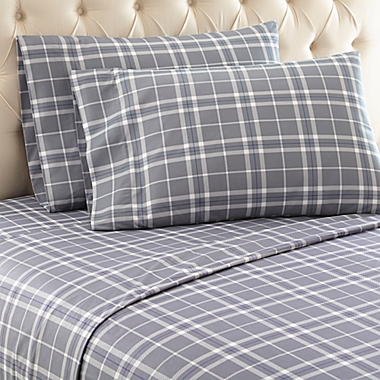 Micro Flannel&reg; Carlton Plaid King Sheet Set in Grey. View a larger version of this product image.