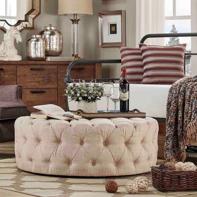 iNSPIRE Q® Nottingham Chesterfield ButtonTufted Round Ottoman Bed