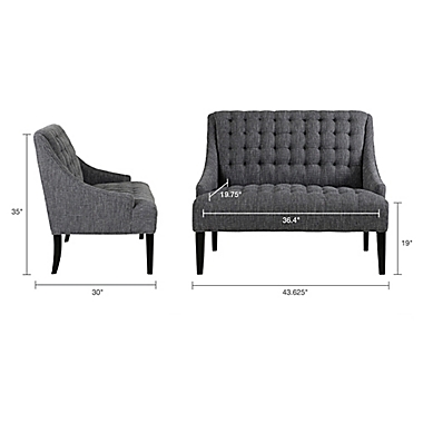 Madison Park Bernay Button Tufted Settee in Charcoal. View a larger version of this product image.