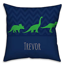 Chevron Dinosaur Square Throw Pillow in Blue and Green
