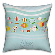 Sea of Fish Square Throw Pillow in Blue and Green