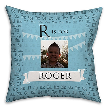Alphabet Square Throw Pillow in Turquoise Blue. View a larger version of this product image.