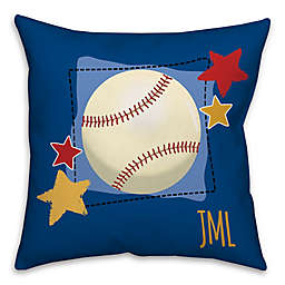 Baseball and Stars Square Throw Pillow in Blue